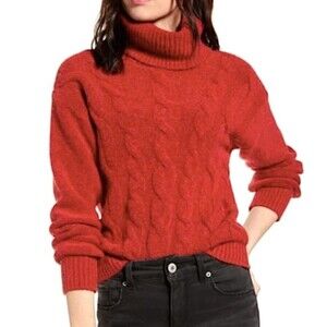 BP Women sweater Cable Stitch Turtleneck Cozy Knit Pullover In Red Tango Size XL